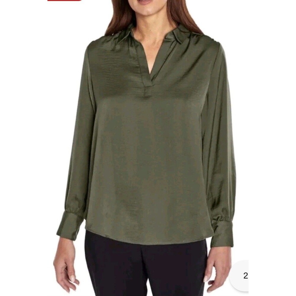 NEW Banana Republic Relaxed Long Sleeve Satin Pullover Blouse - Green Size XXL
